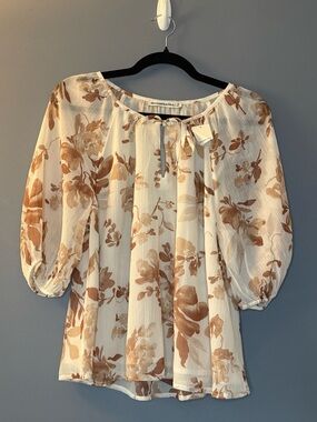 Abercrombie & Fitch Cream Blouse with Brown Floral Print